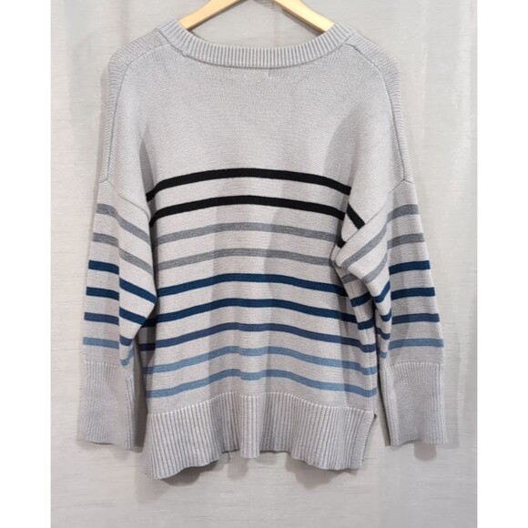 Philosophy Womens 1X Sweater Gray/Blue Striped Crewneck Pullover Nautical Casual - Picture 2 of 16